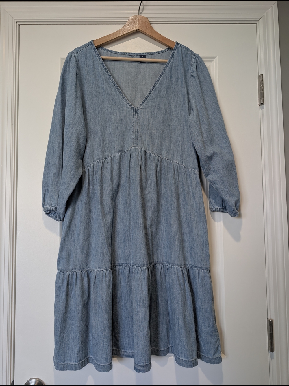 GAP Organic Cotton Light Blue V-Neck Denim Midi Dress